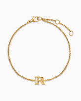 Petite Pavé Initial Chain Bracelet in 18K Yellow Gold with Diamond R